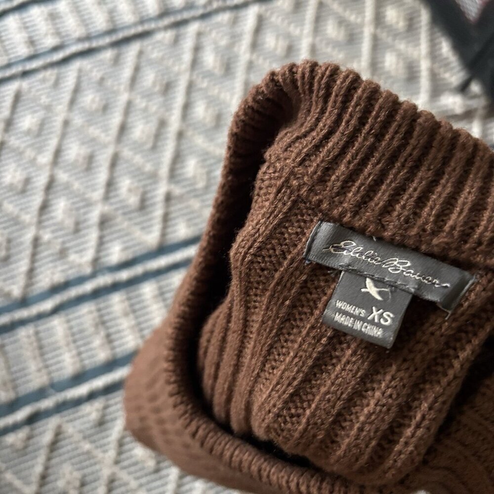 Eddie Bauer Women XS Brown Cable Knit Sweater Capsule Minimalist Outdoor Cottage - Picture 14 of 16
